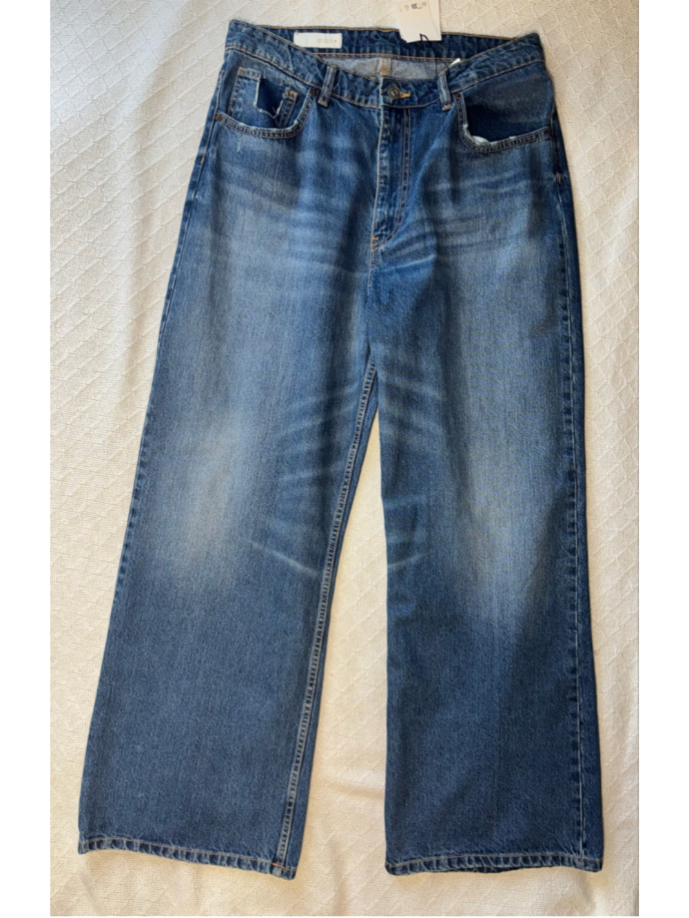 NWT Zara TRF Wide Leg Distressed Shredded Denim Jeans Size 10 Y2K Grunge Baggy